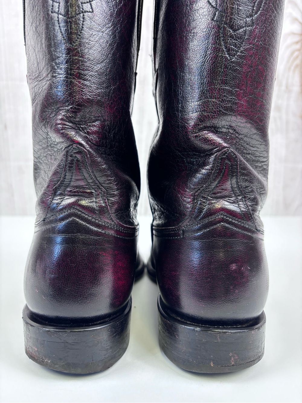 Vintage Lucchese Leather Cowboy Western Roper Boots P0134 Black Cherry Sz 8E - Picture 8 of 15